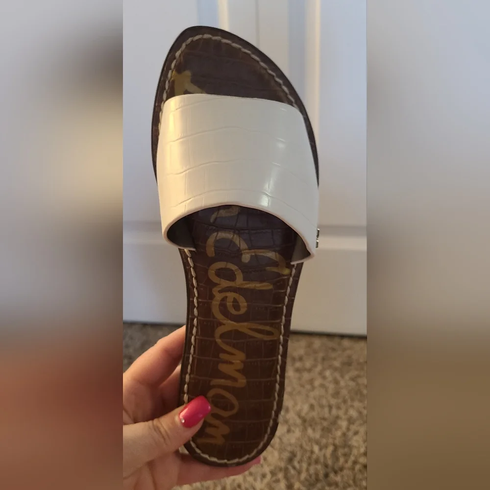 Sam Edelman Genesis White Leather Croc Embossed Slide Sandals Size 6.5 NEW - Picture 3 of 8